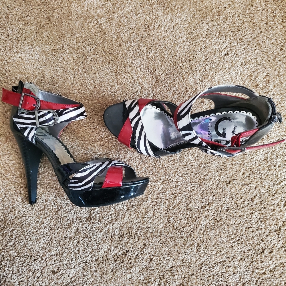 G By Guess Zebra Prints & Red Strap Stilettos - image 1